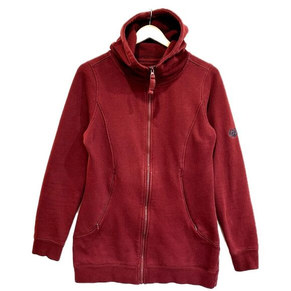686 Long Zip Hoodie Womens Size Small Solid Maroon Fleece Extended Hooded Jacket - Picture 1 of 12
